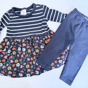 Hanna Andersson Navy Floral Stripes Outfit Wiggle Set 6-12 Months